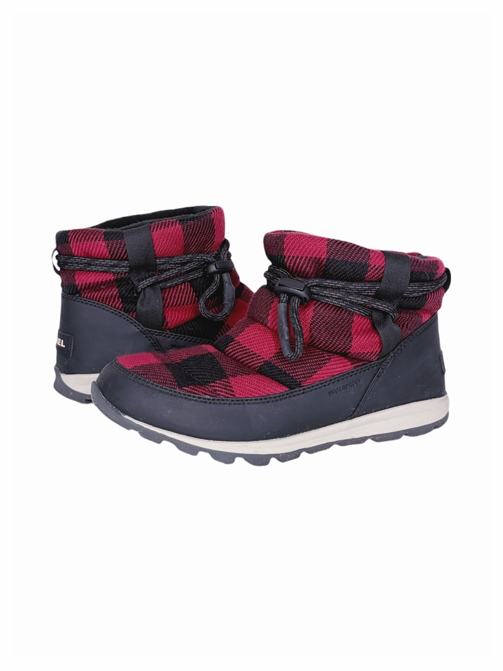Sorel Whitney Short Red Dahlia Buffalo Plaid Waterproof Winter Boots Size 7